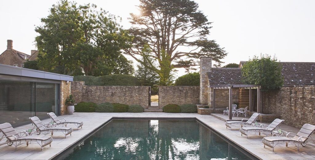 Outdoor swimming pool at Thyme in Cotswolds.